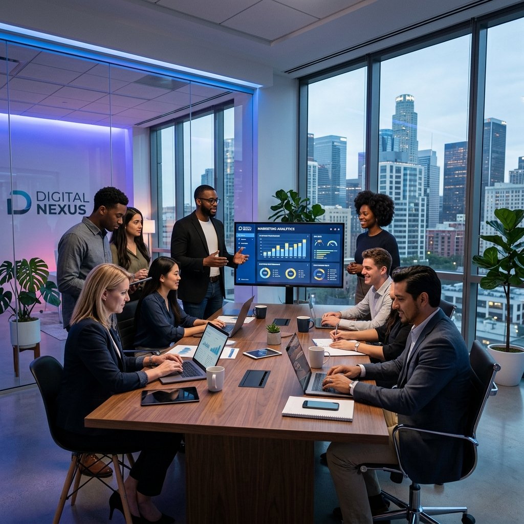SwiftDex Expert Marketing Team β US Headquarters SwiftDex Digital Marketing team collaborating remotely β diverse professionals driving data-driven marketing strategies for 500+ global clients