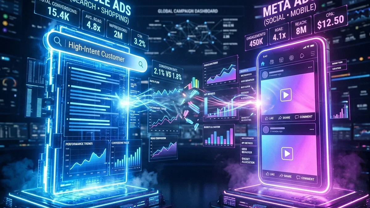 Google Ads vs Meta Ads 2026: Which Delivers Better ROI For Your Business? - SwiftDex Premium Visual Google Ads vs Meta Ads 2026: Which Delivers Better ROI For Your Business? - SwiftDex Premium Visual